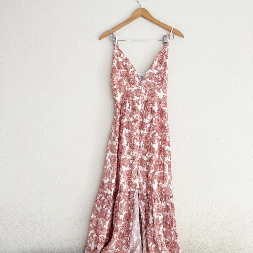 Abercrombie & Fitch Dusty Rose Floral V Neck Romantic Feminine Maxi Dress Sz SP